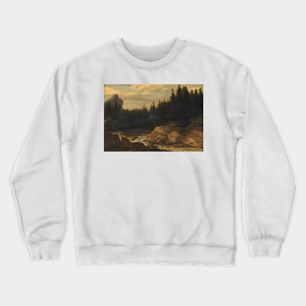 The River in the Pine Forest by Allaert van Everdingen Crewneck Sweatshirt by Classic Art Stall